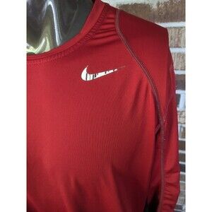 Nike Pro Dri Fit Red Fitted Long Sleeve Size Large Shirt Swoosh Athletic Wear